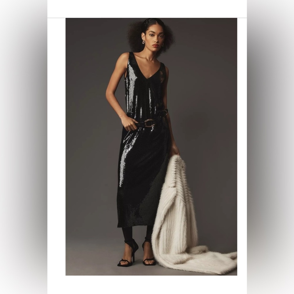 Anthropologie Black Sequin Dress
